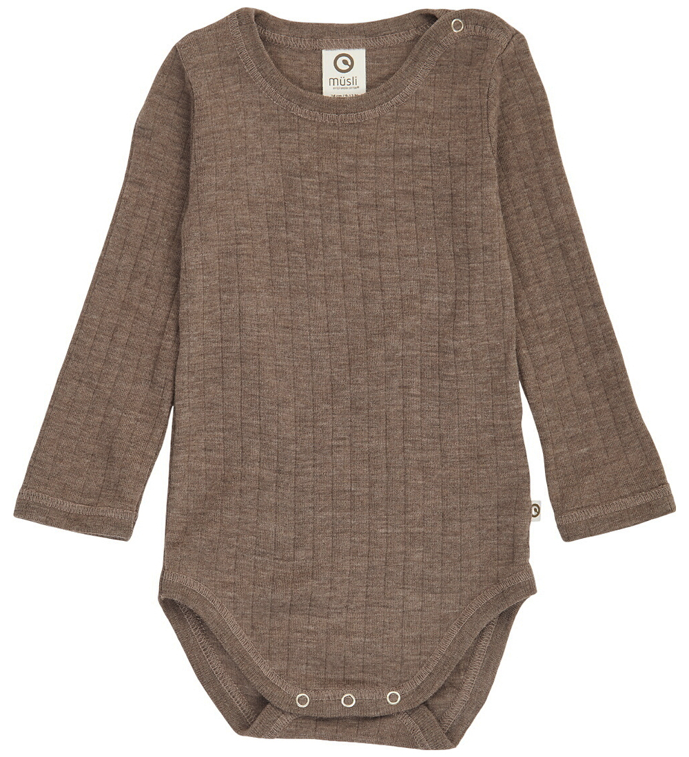 Müsli Body l/ä - Rib - Wolle - Walnussmeliert - Müsli - 1 Jahr (80) - Body L/Ä von Müsli