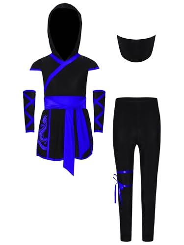 Mufeng 4 Stück Kinder Ninja Kostüm Set Japanischer Ninjas Kleid + Hose + Handschuhe + Maske Ninja Kleidung Für Jungen Mädchen Blau 158-164 Mufeng 4 Stück Kinder Ninja Kostüm Set Japanischer Ninjas Kleid + Hose + Handschuhe + Maske Ninja Kleidung Für Jungen Mädchen Blau 158-164 von Mufeng