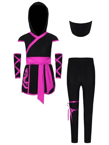 Mufeng 4 Stück Kinder Ninja Kostüm Set Japanischer Ninjas Kleid + Hose + Handschuhe + Maske Ninja Kleidung Für Jungen Mädchen Dunkel Rosa 134-140 Mufeng 4 Stück Kinder Ninja Kostüm Set Japanischer Ninjas Kleid + Hose + Handschuhe + Maske Ninja Kleidung Für Jungen Mädchen Dunkel Rosa 134-140 von Mufeng