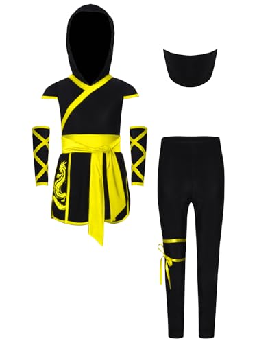 Mufeng 4 Stück Kinder Ninja Kostüm Set Japanischer Ninjas Kleid + Hose + Handschuhe + Maske Ninja Kleidung Für Jungen Mädchen Gelb 170-176 Mufeng 4 Stück Kinder Ninja Kostüm Set Japanischer Ninjas Kleid + Hose + Handschuhe + Maske Ninja Kleidung Für Jungen Mädchen Gelb 170-176 von Mufeng