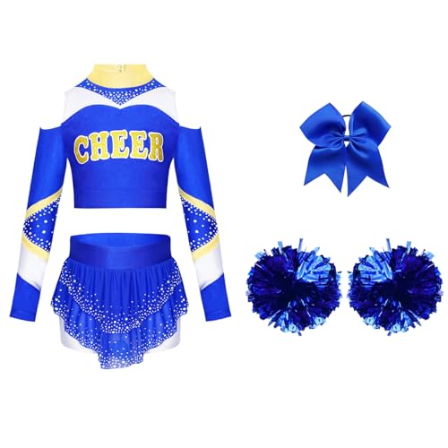 Mufeng 4tlg.Mädchen Cheer Leader Kostüm Cheerleading Uniform Langarm Crop Tops mit Pompoms Haarband Tanzkleid Halloween Karneval Fasching Kostüm Blau 122-128 Mufeng 4tlg.Mädchen Cheer Leader Kostüm Cheerleading Uniform Langarm Crop Tops mit Pompoms Haarband Tanzkleid Halloween Karneval Fasching Kostüm Blau 122-128 von Mufeng