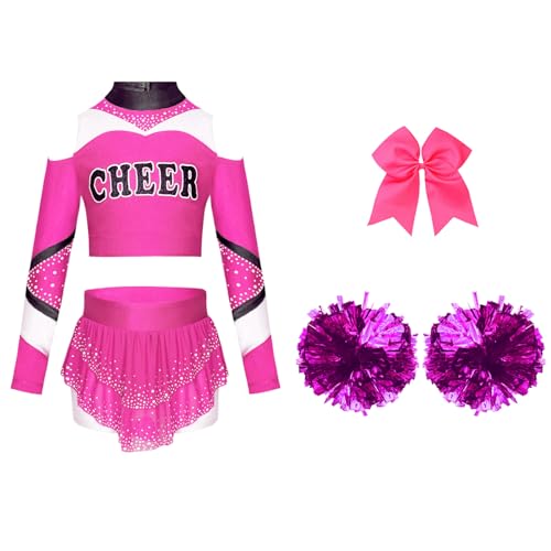 Mufeng 4tlg.Mädchen Cheer Leader Kostüm Cheerleading Uniform Langarm Crop Tops mit Pompoms Haarband Tanzkleid Halloween Karneval Fasching Kostüm Knalliges Pink 158-164 Mufeng 4tlg.Mädchen Cheer Leader Kostüm Cheerleading Uniform Langarm Crop Tops mit Pompoms Haarband Tanzkleid Halloween Karneval Fasching Kostüm Knalliges Pink 158-164 von Mufeng