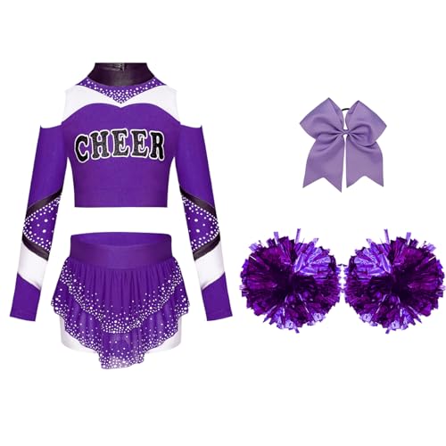 Mufeng 4tlg.Mädchen Cheer Leader Kostüm Cheerleading Uniform Langarm Crop Tops mit Pompoms Haarband Tanzkleid Halloween Karneval Fasching Kostüm Lila 158-164 Mufeng 4tlg.Mädchen Cheer Leader Kostüm Cheerleading Uniform Langarm Crop Tops mit Pompoms Haarband Tanzkleid Halloween Karneval Fasching Kostüm Lila 158-164 von Mufeng