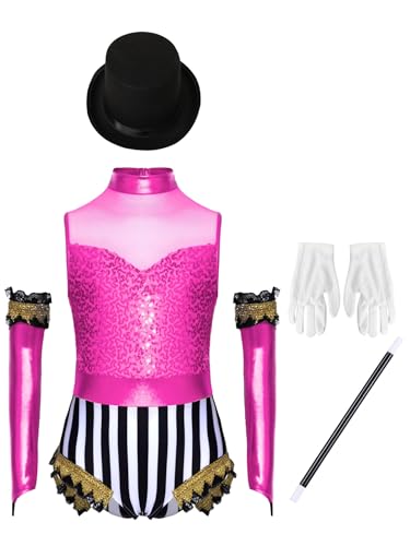 Mufeng 5 Stück Mädchen Zirkus Kostüm Zirkusdirektor Uniform Glitzer Tanzbody Pailletten Body Overall Circus Outfits Halloween Karneval Fasching Dunkel Rosa 170-176 Mufeng 5 Stück Mädchen Zirkus Kostüm Zirkusdirektor Uniform Glitzer Tanzbody Pailletten Body Overall Circus Outfits Halloween Karneval Fasching Dunkel Rosa 170-176 von Mufeng