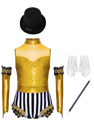 Mufeng 5 Stück Mädchen Zirkus Kostüm Zirkusdirektor Uniform Glitzer Tanzbody Pailletten Body Overall Circus Outfits Halloween Karneval Fasching Gelb 158-164 Mufeng 5 Stück Mädchen Zirkus Kostüm Zirkusdirektor Uniform Glitzer Tanzbody Pailletten Body Overall Circus Outfits Halloween Karneval Fasching Gelb 158-164 von Mufeng