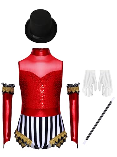 Mufeng 5 Stück Mädchen Zirkus Kostüm Zirkusdirektor Uniform Glitzer Tanzbody Pailletten Body Overall Circus Outfits Halloween Karneval Fasching Rot 170-176 Mufeng 5 Stück Mädchen Zirkus Kostüm Zirkusdirektor Uniform Glitzer Tanzbody Pailletten Body Overall Circus Outfits Halloween Karneval Fasching Rot 170-176 von Mufeng