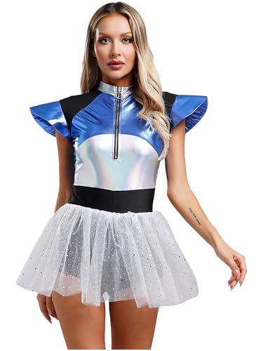 Mufeng Alienkostüm Damen Astronautenkostüm Mit Metallisiertem Tüllrock Ballettanz Body Weltraumkostüm Cosplay Für Halloween Karneval Silber L Mufeng Alienkostüm Damen Astronautenkostüm Mit Metallisiertem Tüllrock Ballettanz Body Weltraumkostüm Cosplay Für Halloween Karneval Silber L von Mufeng