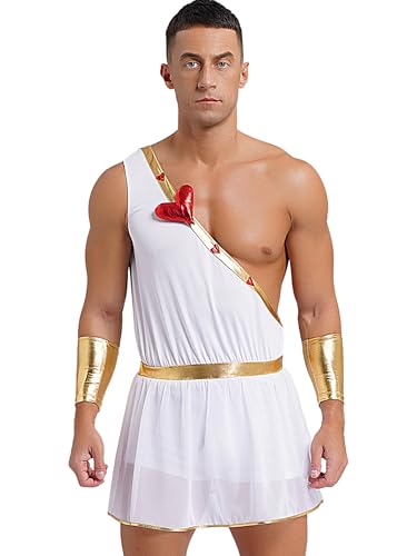 Mufeng Cupido Kostüm Herren Griechischer Gott Kostüm Römischer Centurion Anzug Mit Herz Druck Toga Bodysuit Ein Schulter Karneval Valentinstag Halloween Weiß 3XL Mufeng Cupido Kostüm Herren Griechischer Gott Kostüm Römischer Centurion Anzug Mit Herz Druck Toga Bodysuit Ein Schulter Karneval Valentinstag Halloween Weiß 3XL von Mufeng