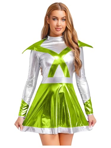 Mufeng Damen Alien Kostüm Astronauten Weltraum Kostüm Glänzend Space Girl Kleid Metallic Faltenkleid Halloween Karneval Fasching Partykleid Grün L Mufeng Damen Alien Kostüm Astronauten Weltraum Kostüm Glänzend Space Girl Kleid Metallic Faltenkleid Halloween Karneval Fasching Partykleid Grün L von Mufeng