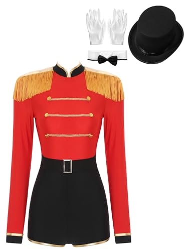 Mufeng Damen Zirkus Kostüm Ringmaster Zirkusdirektor Uniform Langarm Body Overall Kurz Jumpsuit Halloween Karneval Fasching Tanzkostüm B Rot 3XL Mufeng Damen Zirkus Kostüm Ringmaster Zirkusdirektor Uniform Langarm Body Overall Kurz Jumpsuit Halloween Karneval Fasching Tanzkostüm B Rot 3XL von Mufeng