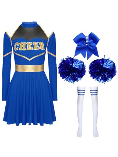 Mufeng Frauen Kostüm Outfit Pom Poms Haarband Gestreifte Socken Cheerleading Uniform Halloween Karneval Fancy Dress Für Die High School Königsblau A XXL Mufeng Frauen Kostüm Outfit Pom Poms Haarband Gestreifte Socken Cheerleading Uniform Halloween Karneval Fancy Dress Für Die High School Königsblau A XXL von Mufeng