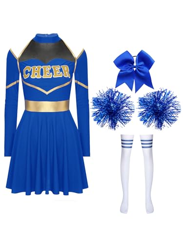 Mufeng Frauen Kostüm Outfit Pom Poms Haarband Gestreifte Socken Cheerleading Uniform Halloween Karneval Fancy Dress Für Die High School Königsblau B M Mufeng Frauen Kostüm Outfit Pom Poms Haarband Gestreifte Socken Cheerleading Uniform Halloween Karneval Fancy Dress Für Die High School Königsblau B M von Mufeng