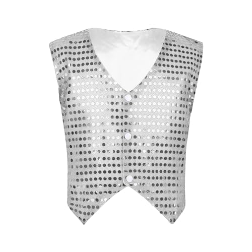 Mufeng Glitzerweste für Kinder Gold Silber Tanzkostüm Hip Hop Jazz Theateraufführung Tanzweste ohne Ärmel Karnevalsjacke Silber 122-128 Mufeng Glitzerweste für Kinder Gold Silber Tanzkostüm Hip Hop Jazz Theateraufführung Tanzweste ohne Ärmel Karnevalsjacke Silber 122-128 von Mufeng