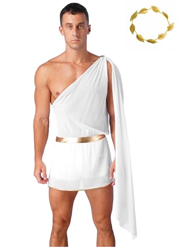 Mufeng Griechischer Gott Kostüm Für Herren Goldene Kopfbedeckung Römischer Cäsar Kostüm Einseitige Toga Gladiatorenrock Römischer Kaiser Karneval Cosplay Weiß XXL Mufeng Griechischer Gott Kostüm Für Herren Goldene Kopfbedeckung Römischer Cäsar Kostüm Einseitige Toga Gladiatorenrock Römischer Kaiser Karneval Cosplay Weiß XXL von Mufeng