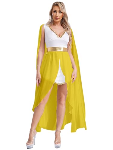 Mufeng Griechisches Göttinnenkleid Olympische Göttin Antikes Römisches Kostüm Toga Tunika Prinzessinnenkleid Karnevalskostüm Halloweenkostüm Rollenspiel Gelb M von Mufeng