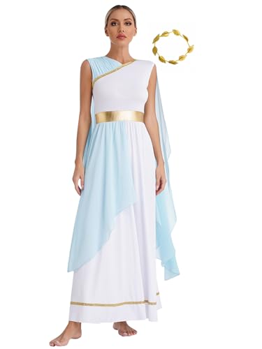 Mufeng Historisches Römisches Kostüm Damenkleid Griechische Göttin Toga Kaiserin Mit Goldener Kopfbedeckung Kostüm Der Athena Elegantes Operakleid Für Halloween Hellblau XXL Mufeng Historisches Römisches Kostüm Damenkleid Griechische Göttin Toga Kaiserin Mit Goldener Kopfbedeckung Kostüm Der Athena Elegantes Operakleid Für Halloween Hellblau XXL von Mufeng