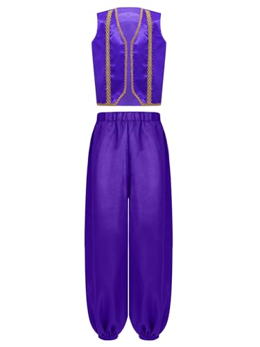 Mufeng Jungen Arabische Kleidung Sultan Arabisch Prinz Kostüm Satin Weste + Haremshose Mittelalterlich Renaissance Kostüm Mottoparty Outfits Lila 146-152 Mufeng Jungen Arabische Kleidung Sultan Arabisch Prinz Kostüm Satin Weste + Haremshose Mittelalterlich Renaissance Kostüm Mottoparty Outfits Lila 146-152 von Mufeng