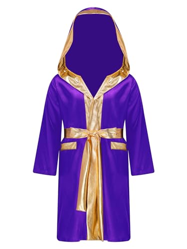 Mufeng Jungen Kickboxer Robe Satin Boxer Mantel Muay Thai Boxkampf Umhang Cape Langarm Bademantel Kapuze Morgenmantel mit Gürtel A Lila 158-164 Mufeng Jungen Kickboxer Robe Satin Boxer Mantel Muay Thai Boxkampf Umhang Cape Langarm Bademantel Kapuze Morgenmantel mit Gürtel A Lila 158-164 von Mufeng