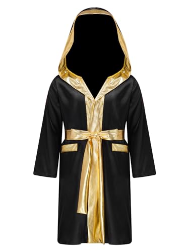 Mufeng Jungen Kickboxer Robe Satin Boxer Mantel Muay Thai Boxkampf Umhang Cape Langarm Bademantel Kapuze Morgenmantel mit Gürtel A Schwarz 158-164 Mufeng Jungen Kickboxer Robe Satin Boxer Mantel Muay Thai Boxkampf Umhang Cape Langarm Bademantel Kapuze Morgenmantel mit Gürtel A Schwarz 158-164 von Mufeng