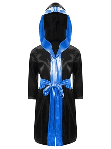 Mufeng Jungen Kickboxer Robe Satin Boxer Mantel Muay Thai Boxkampf Umhang Cape Langarm Bademantel Kapuze Morgenmantel mit Gürtel A Schwarz Blau 146-152 Mufeng Jungen Kickboxer Robe Satin Boxer Mantel Muay Thai Boxkampf Umhang Cape Langarm Bademantel Kapuze Morgenmantel mit Gürtel A Schwarz Blau 146-152 von Mufeng