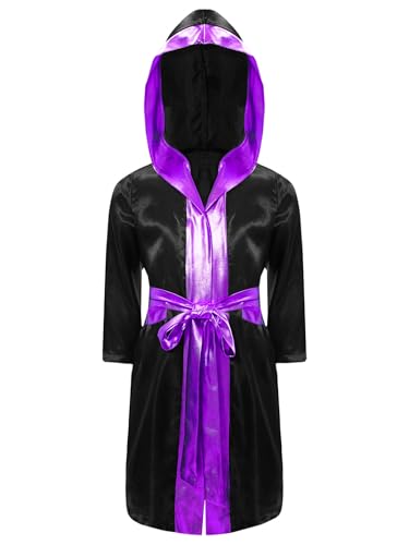 Mufeng Jungen Kickboxer Robe Satin Boxer Mantel Muay Thai Boxkampf Umhang Cape Langarm Bademantel Kapuze Morgenmantel mit Gürtel A Schwarz Lila 170-176 Mufeng Jungen Kickboxer Robe Satin Boxer Mantel Muay Thai Boxkampf Umhang Cape Langarm Bademantel Kapuze Morgenmantel mit Gürtel A Schwarz Lila 170-176 von Mufeng