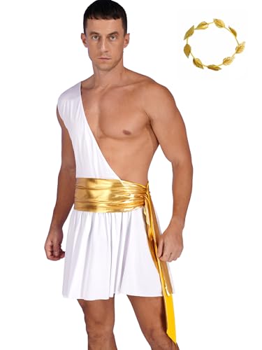 Mufeng Kaiser Kostüm Gladiator Krieger Einschulter Toga Griechischer Römischer Gott Cäsar Gewand Mit Goldenem Gürtel Mit Kopfbedeckung Karneval Cosplay Weiß XL Mufeng Kaiser Kostüm Gladiator Krieger Einschulter Toga Griechischer Römischer Gott Cäsar Gewand Mit Goldenem Gürtel Mit Kopfbedeckung Karneval Cosplay Weiß XL von Mufeng