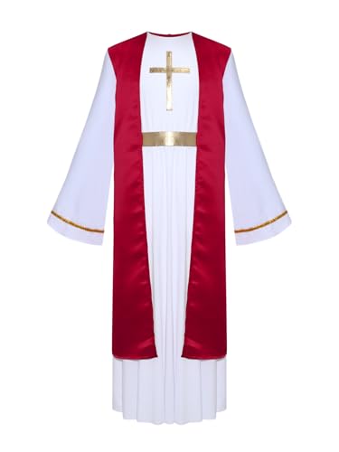 Mufeng Kinder Jungen Jesus Kostüm Krippenspiel Toga Gewand Griechischer Gott Robe Halloween Weihnachten Karneval Tanzkostüm Burgundy 170-176 von Mufeng