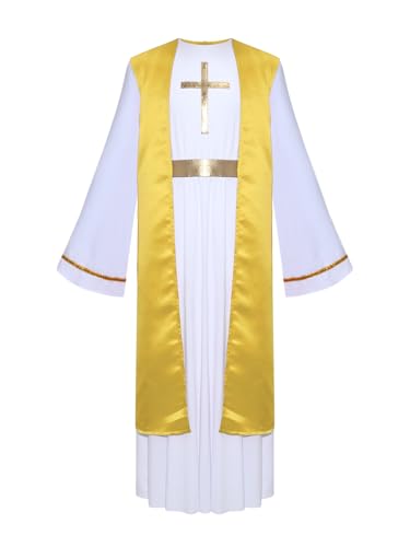 Mufeng Kinder Jungen Jesus Kostüm Krippenspiel Toga Gewand Griechischer Gott Robe Halloween Weihnachten Karneval Tanzkostüm Hellgelb 170-176 von Mufeng