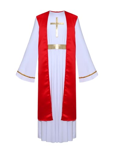 Mufeng Kinder Jungen Jesus Kostüm Krippenspiel Toga Gewand Griechischer Gott Robe Halloween Weihnachten Karneval Tanzkostüm Rot 146-152 von Mufeng