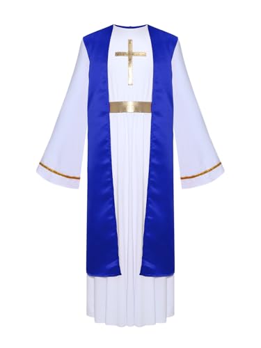 Mufeng Kinder Jungen Jesus Kostüm Krippenspiel Toga Gewand Griechischer Gott Robe Halloween Weihnachten Karneval Tanzkostüm Royal Blau 122-128 von Mufeng