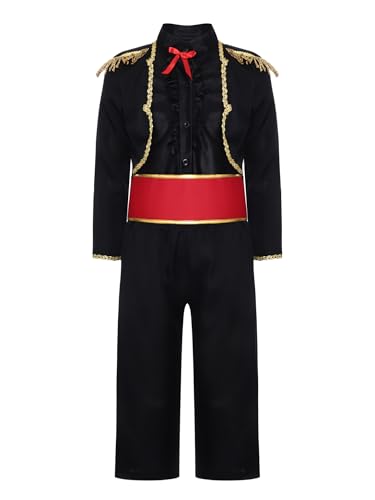 Mufeng Kinder Jungen Matador Kostüm Langarm Jacke Mantel + Hose + Gürtel Spanisches Stierkämpfer Kostüm Bühnen Tanzkostüm Schwarz 98-104 Mufeng Kinder Jungen Matador Kostüm Langarm Jacke Mantel + Hose + Gürtel Spanisches Stierkämpfer Kostüm Bühnen Tanzkostüm Schwarz 98-104 von Mufeng