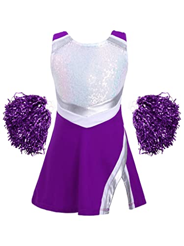 Mufeng Kinder Mädchen Cheerleading Kostüm Ärmellos Pailletten Cheer Leader Kleid mit Pompoms Karneval Fasching Party Bühnenauftritt Cosplay A Lila 146-152 Mufeng Kinder Mädchen Cheerleading Kostüm Ärmellos Pailletten Cheer Leader Kleid mit Pompoms Karneval Fasching Party Bühnenauftritt Cosplay A Lila 146-152 von Mufeng