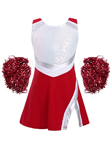 Mufeng Kinder Mädchen Cheerleading Kostüm Ärmellos Pailletten Cheer Leader Kleid mit Pompoms Karneval Fasching Party Bühnenauftritt Cosplay A Rot 146-152 Mufeng Kinder Mädchen Cheerleading Kostüm Ärmellos Pailletten Cheer Leader Kleid mit Pompoms Karneval Fasching Party Bühnenauftritt Cosplay A Rot 146-152 von Mufeng