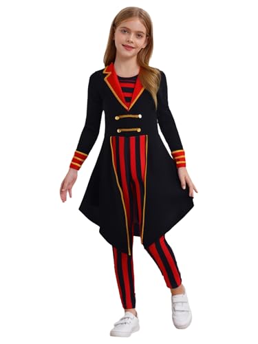 Mufeng Kinder Piraten Kostüm Mädchen Piraten Kleid Langarm Streifen Jumpsuit Overall Halloween Karneval Fasching Verkleidung Schwarz 122-128 von Mufeng
