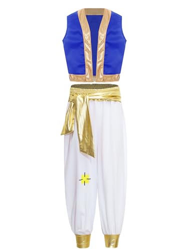 Mufeng Kleid Hoch Kostüm Aus Sultan Arabisch Für Kind Prinz Aladdin Weste Indisch Jacke Ohne Ärmel Und Hose Karneval Königsblau 158-164 Mufeng Kleid Hoch Kostüm Aus Sultan Arabisch Für Kind Prinz Aladdin Weste Indisch Jacke Ohne Ärmel Und Hose Karneval Königsblau 158-164 von Mufeng