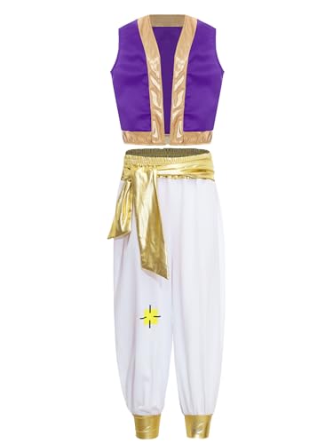 Mufeng Kleid Hoch Kostüm Aus Sultan Arabisch Für Kind Prinz Aladdin Weste Indisch Jacke Ohne Ärmel Und Hose Karneval Lila 158-164 Mufeng Kleid Hoch Kostüm Aus Sultan Arabisch Für Kind Prinz Aladdin Weste Indisch Jacke Ohne Ärmel Und Hose Karneval Lila 158-164 von Mufeng