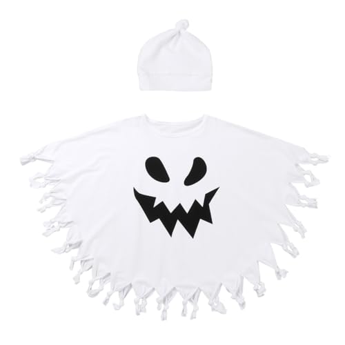 Mufeng Kostüm Fledermausmantel Für Kinder Vampir Fledermausflügel Weiß Jungen Outfit Geistermantel Mit Mütze Umhang Mit Quaste Zwei Teile Set Für Jahre Weiß 110-116 von Mufeng