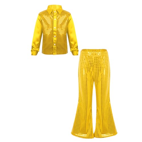 Mufeng Kunstturnanzug Für Kinder Und Jugendliche Mit Pailletten Langarmshirt Und Elefantenbeinhose Strass Latein Tangotanzkleid Gold 146-152 Mufeng Kunstturnanzug Für Kinder Und Jugendliche Mit Pailletten Langarmshirt Und Elefantenbeinhose Strass Latein Tangotanzkleid Gold 146-152 von Mufeng