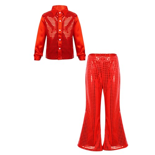 Mufeng Kunstturnanzug Für Kinder Und Jugendliche Mit Pailletten Langarmshirt Und Elefantenbeinhose Strass Latein Tangotanzkleid Rot 134-140 Mufeng Kunstturnanzug Für Kinder Und Jugendliche Mit Pailletten Langarmshirt Und Elefantenbeinhose Strass Latein Tangotanzkleid Rot 134-140 von Mufeng