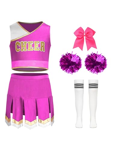 Mufeng Mädchen Cheer Leader Kostüm Cheerleading Uniform 5tlg.Crop Tops + Rock Socken Haarband Pompoms Halloween Karneval Fasching Dunkel Rosa 110-116 Mufeng Mädchen Cheer Leader Kostüm Cheerleading Uniform 5tlg.Crop Tops + Rock Socken Haarband Pompoms Halloween Karneval Fasching Dunkel Rosa 110-116 von Mufeng