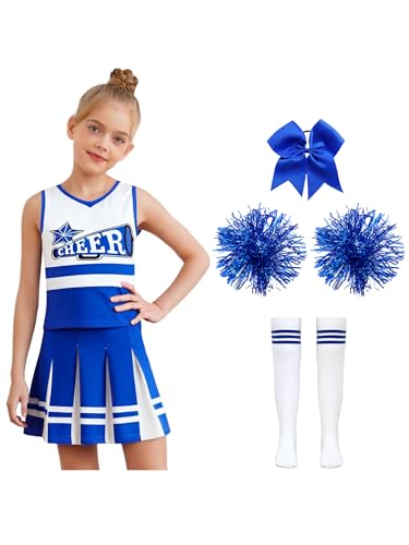 Mufeng Mädchen Cheer Leader Kostüm Cheerleading Uniform Ärmellos Cheer Kleid mit Pompoms Socken Haarband Halloween Karneval Fasching Party Outfits Blau Weiß 116-122 Mufeng Mädchen Cheer Leader Kostüm Cheerleading Uniform Ärmellos Cheer Kleid mit Pompoms Socken Haarband Halloween Karneval Fasching Party Outfits Blau Weiß 116-122 von Mufeng
