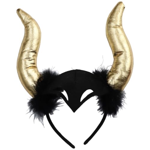 Mufeng Mädchen Hörner Haarreif Gothic Halloween Hexen Kopfschmuck Stirnband Halloween Karneval Fasching Party Accessoires Gold Einheitsgröße von Mufeng