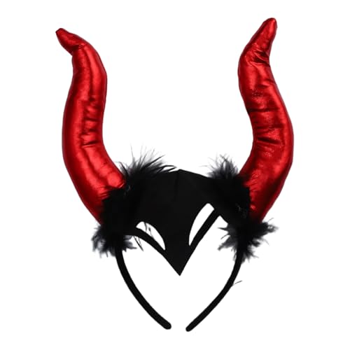 Mufeng Mädchen Hörner Haarreif Gothic Halloween Hexen Kopfschmuck Stirnband Halloween Karneval Fasching Party Accessoires Rot Einheitsgröße von Mufeng