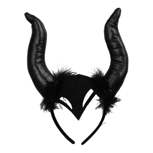 Mufeng Mädchen Hörner Haarreif Gothic Halloween Hexen Kopfschmuck Stirnband Halloween Karneval Fasching Party Accessoires Schwarz Einheitsgröße von Mufeng