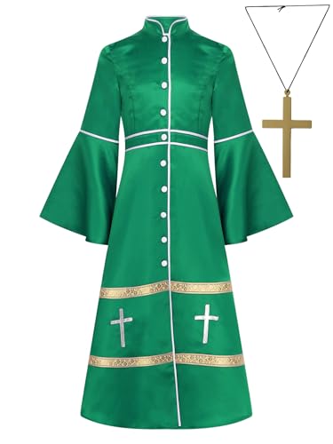 Mufeng Mädchen Priester Robe Mönch Gewand + Kreuzkette Mittelalter Kleid Renaissance Kleid Halloween Karneval Fasching Partykleid Grün 122-128 Mufeng Mädchen Priester Robe Mönch Gewand + Kreuzkette Mittelalter Kleid Renaissance Kleid Halloween Karneval Fasching Partykleid Grün 122-128 von Mufeng
