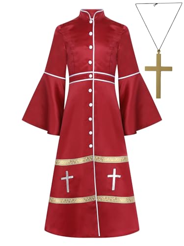 Mufeng Mädchen Priester Robe Mönch Gewand + Kreuzkette Mittelalter Kleid Renaissance Kleid Halloween Karneval Fasching Partykleid Rot 134-140 Mufeng Mädchen Priester Robe Mönch Gewand + Kreuzkette Mittelalter Kleid Renaissance Kleid Halloween Karneval Fasching Partykleid Rot 134-140 von Mufeng