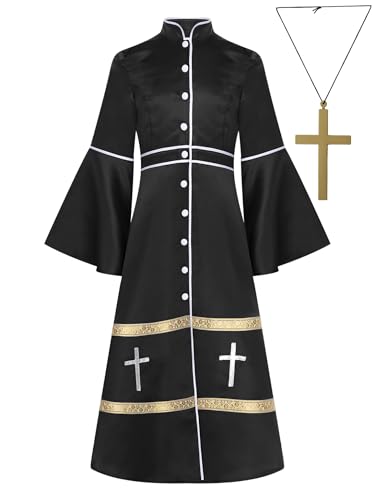 Mufeng Mädchen Priester Robe Mönch Gewand + Kreuzkette Mittelalter Kleid Renaissance Kleid Halloween Karneval Fasching Partykleid Schwarz 158-164 Mufeng Mädchen Priester Robe Mönch Gewand + Kreuzkette Mittelalter Kleid Renaissance Kleid Halloween Karneval Fasching Partykleid Schwarz 158-164 von Mufeng