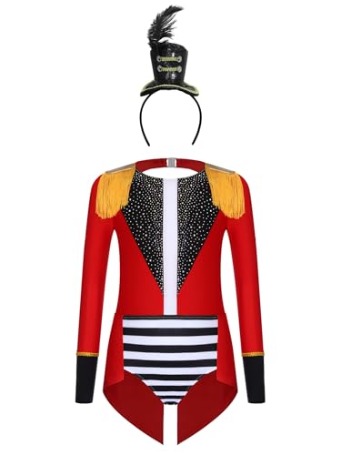 Mufeng Mädchen Zirkus Kostüm Zirkusdirektor Uniform Langarm Tanzbody mit Stirnband Circus Outfits Halloween Weihnachten Karneval Party Outfits Rot Schwarz 134-140 Mufeng Mädchen Zirkus Kostüm Zirkusdirektor Uniform Langarm Tanzbody mit Stirnband Circus Outfits Halloween Weihnachten Karneval Party Outfits Rot Schwarz 134-140 von Mufeng
