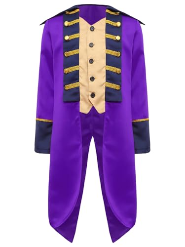 Mufeng Napoleon Kostüm Für Kinder Mittelalterliches Königskostüm Deluxe Für Jungen Frack Jacke Gehrock Mittelalterliches Königliches Prinzenkostüm Karneval Lila 158-164 von Mufeng