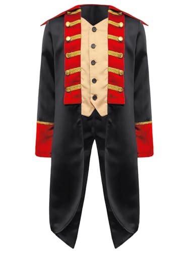 Mufeng Napoleon Kostüm Für Kinder Mittelalterliches Königskostüm Deluxe Für Jungen Frack Jacke Gehrock Mittelalterliches Königliches Prinzenkostüm Karneval Schwarz 110-116 von Mufeng